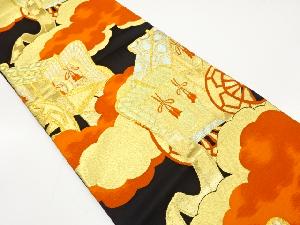 アンティーク　雲取りに御所車模様織り出し袋帯(着用可)